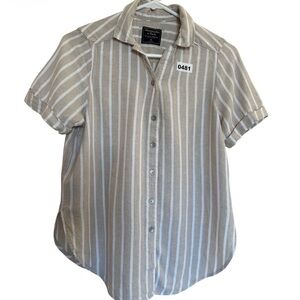 Abercrombie & Fitch striped button-up shirt beige white linen women’s XS